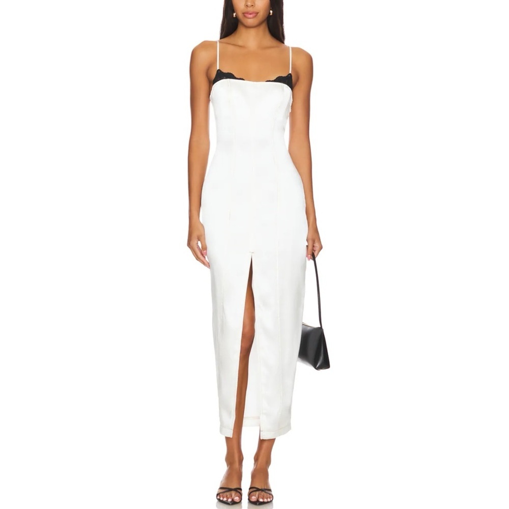 Fleur du mal Silk Maxi Dress W/ Lace Cups in Ivory NEW